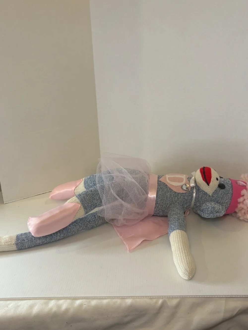 Vintage Handmade Sock Monkey Girl Doll Ballerina/Super Hero Cape Folk Art